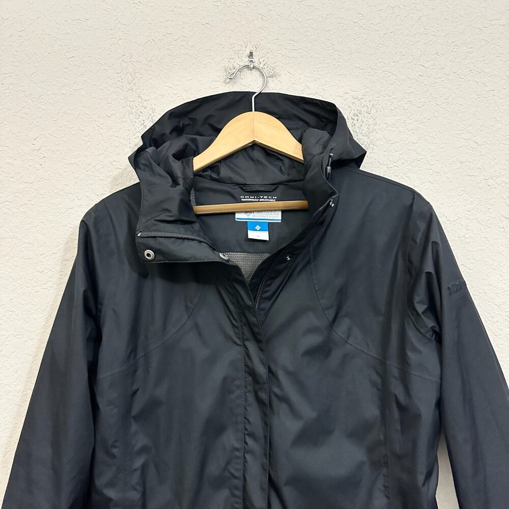 COLUMBIA Rain Jacket Black Omni-Tech Breathable Waterproof Hooded - Picture 3 of 11